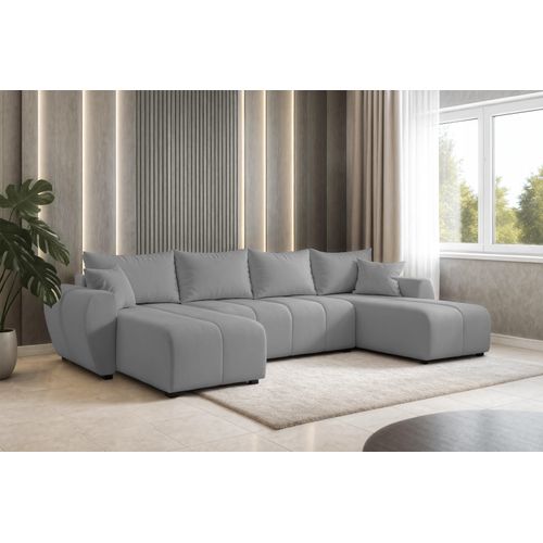Canapé Panoramique En Tissu Gris Clair Malatya U 311/145/82 Cm - Avec Coffre Et Fonction Lit