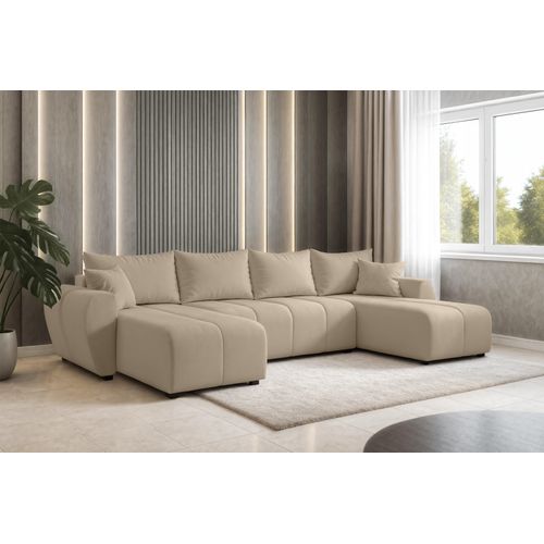 Canapé Panoramique En Tissu Marron Malatya U 311/145/82 Cm - Avec Coffre Et Fonction Lit