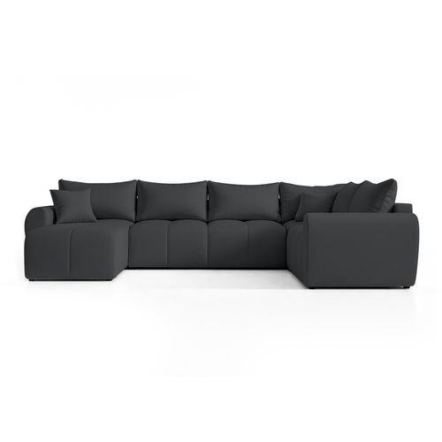 Canapé Panoramique Droit En Tissu Gris Malatya U 303/208/82 Cm - Avec Coffre Et Fonction Lit