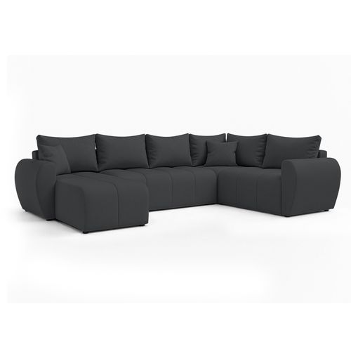 Canapé Panoramique Droit En Tissu Gris Malatya U 303/208/82 Cm - Avec Coffre Et Fonction Lit