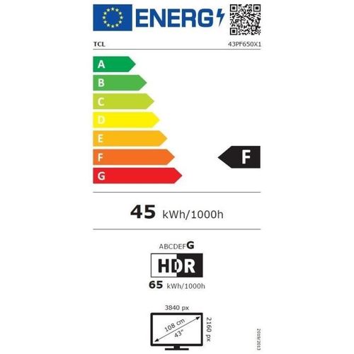 Tcl 43pf650 - TV LED 43 (108 Cm) - 4k Uhd 3840x2160 - Hdr10 - Smart TV - 3xhdmi 2.1 - Wifi