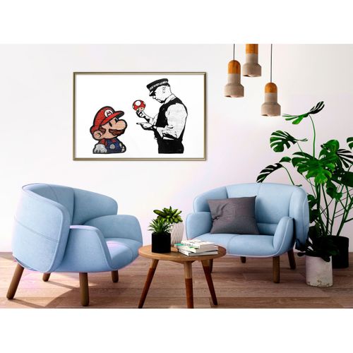 Affiche Murale Encadrée "banksy Mario And Copper" 90 X 60 Cm Doré