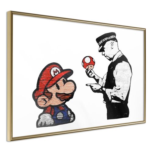 Affiche Murale Encadrée "banksy Mario And Copper" 90 X 60 Cm Doré