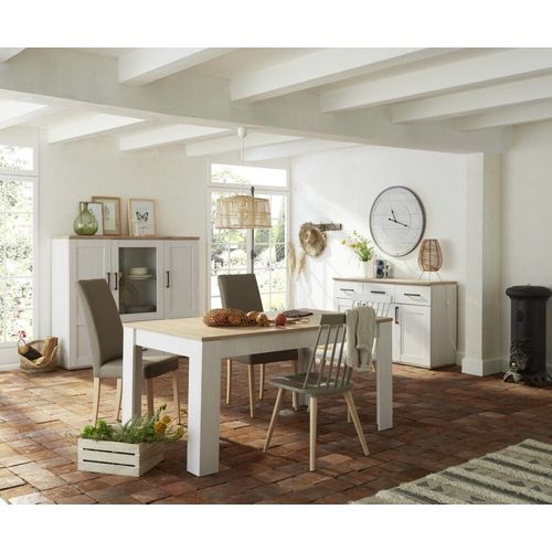 Table L160 avec allonge ROMANCE imitation Pin/ imitation Chêne