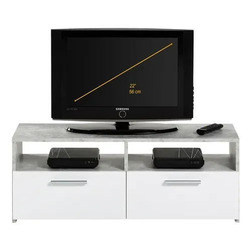 Meuble TV RANA Effet béton / blanc vue de face