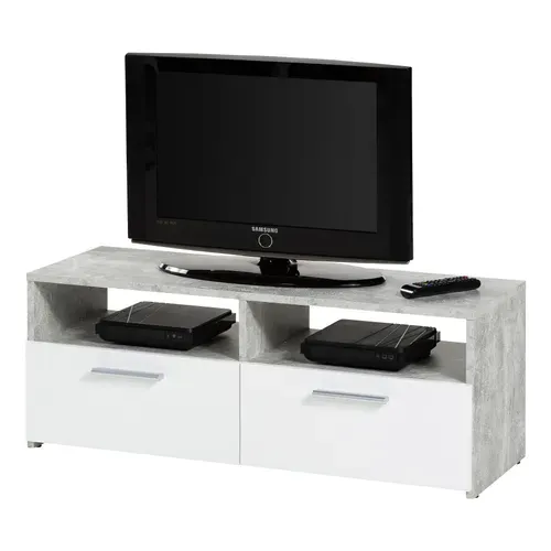 Meuble TV RANA Effet béton / blanc vue de profil