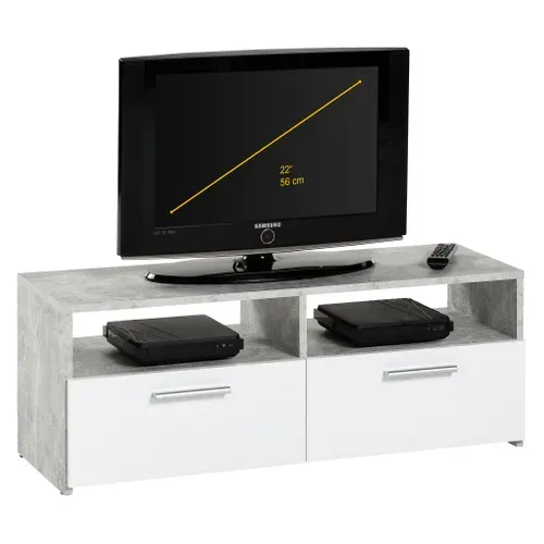 Meuble TV RANA Effet béton / blanc vue 3/4