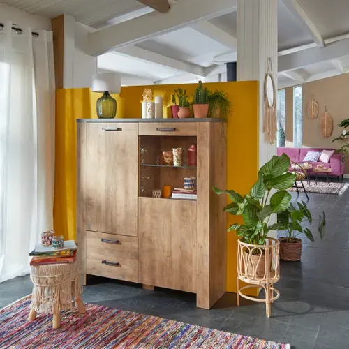 Buffet haut L.122 ANVERS imitation chêne vieilli/béton