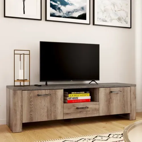 Meuble TV ANVERS imitation chêne vieili/ béton