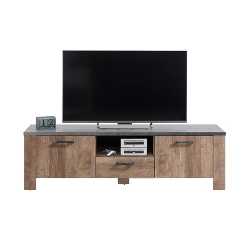 Meuble TV ANVERS imitation chêne vieili/ béton vue de face
