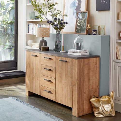 Buffet 2 portes 4 tiroirs ANVERS chêne vieilli/ béton