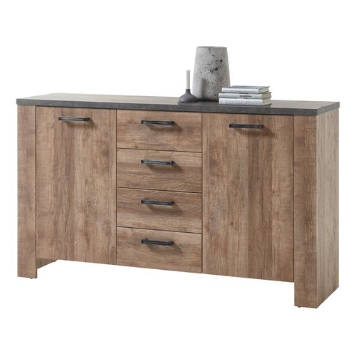 Buffet 2 portes 4 tiroirs ANVERS chêne vieilli/ béton