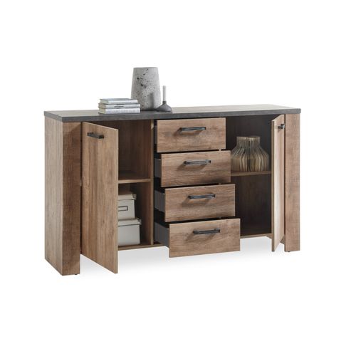 Buffet 2 portes 4 tiroirs ANVERS chêne vieilli/ béton