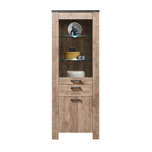 Vitrine L.72 2 portes ANVERS imitation chêne vieilli/béton