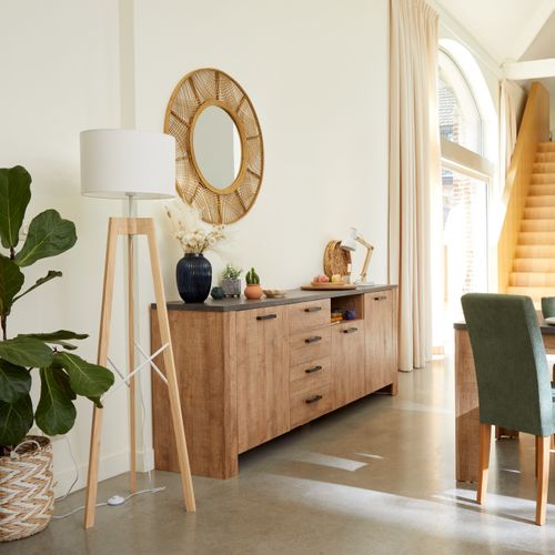 Buffet 3 portes 4 tiroirs ANVERS imitation chêne vieilli/ béton