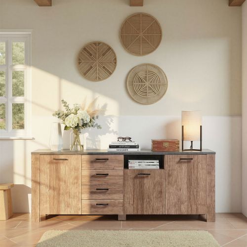 Buffet 3 portes 4 tiroirs ANVERS imitation chêne vieilli/ béton