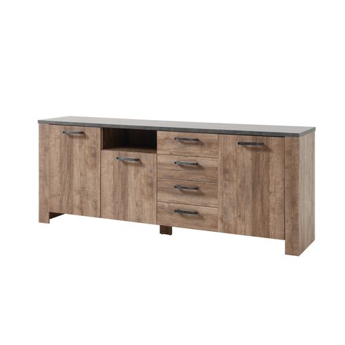 Buffet 3 portes 4 tiroirs ANVERS imitation chêne vieilli/ béton