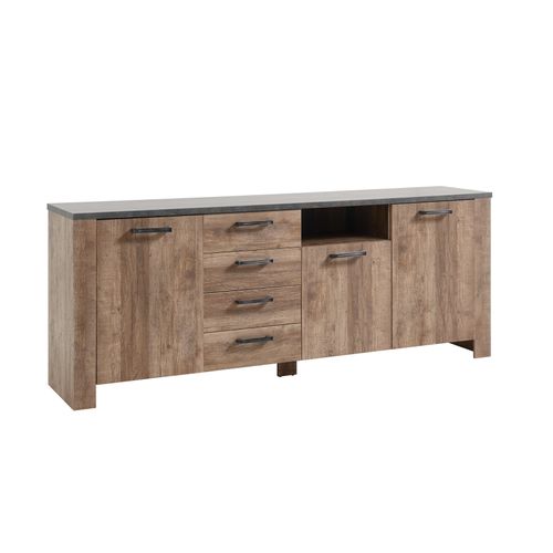 Buffet 3 portes 4 tiroirs ANVERS imitation chêne vieilli/ béton