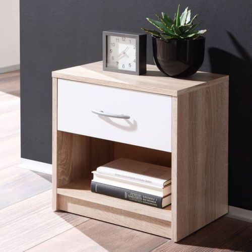 Chevet 1 tiroir BART - imitation Chêne et blanc