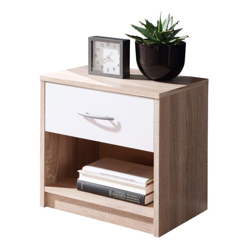 Chevet 1 tiroir BART - imitation Chêne et blanc