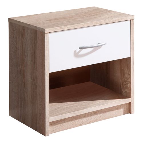 Chevet 1 tiroir BART - imitation Chêne et blanc