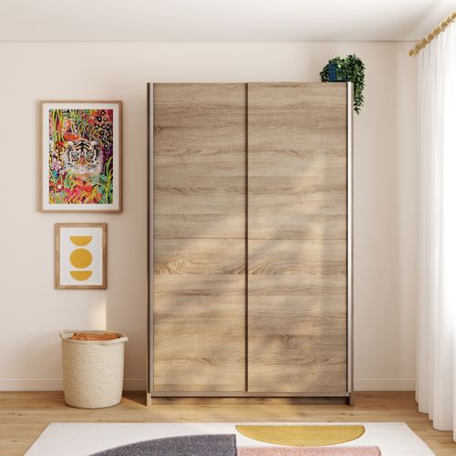 Armoire 2 portes coulissantes L.125 cm FAST imitation chêne