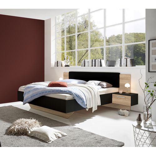 Lit 140x190 cm avec chevets suspendus GRAVITA noir