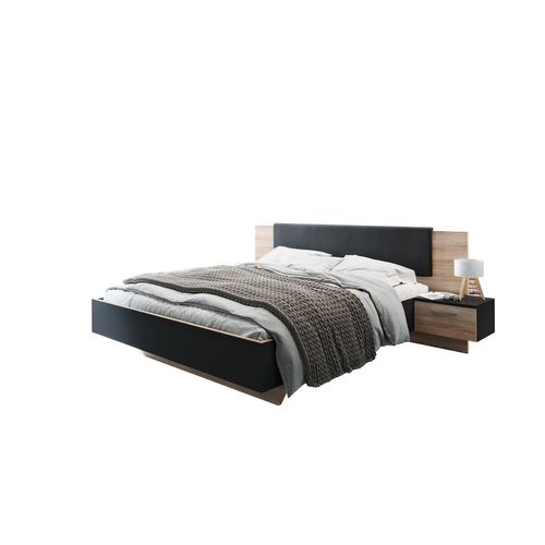 Lit 140x190 cm avec chevets suspendus GRAVITA noir