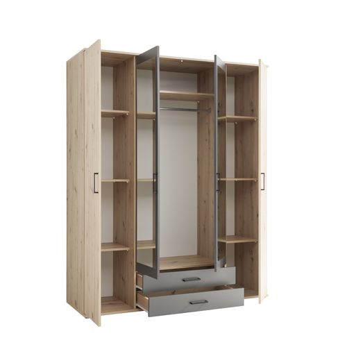 Armoire avec penderie et tiroirs L. 160 cm ARTY imitation chêne et gris