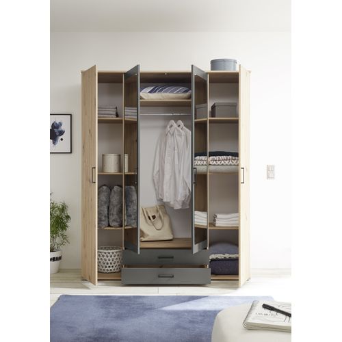 Armoire avec penderie et tiroirs L. 160 cm ARTY imitation chêne et gris