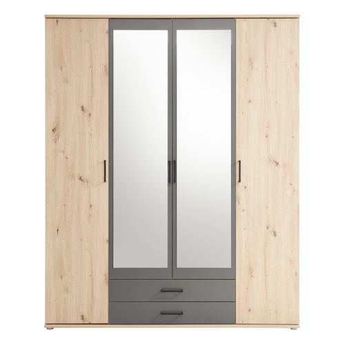 Armoire avec penderie et tiroirs L. 160 cm ARTY imitation chêne et gris