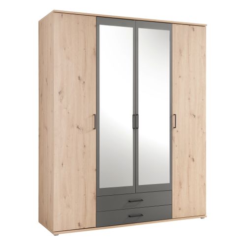 Armoire avec penderie et tiroirs L. 160 cm ARTY imitation chêne et gris