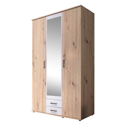 Armoire avec penderie et tiroirs L. 120 cm ARTY Blanc et imitation chêne