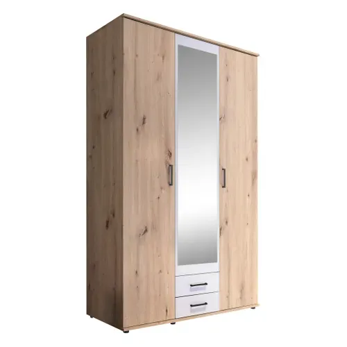 Armoire avec penderie et tiroirs L. 120 cm ARTY Blanc et imitation chêne