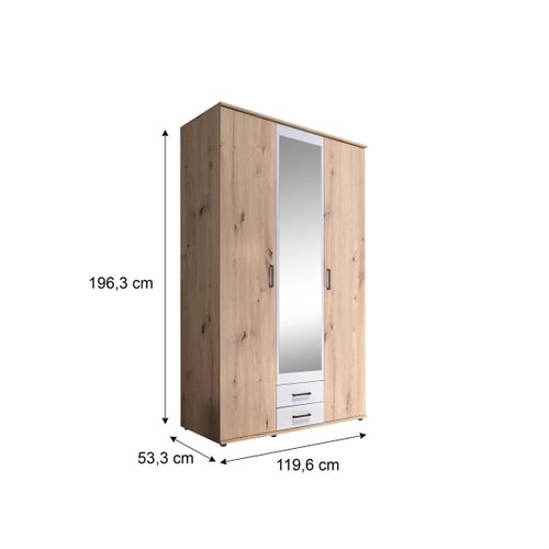 Armoire avec penderie et tiroirs L. 120 cm ARTY Blanc et imitation chêne