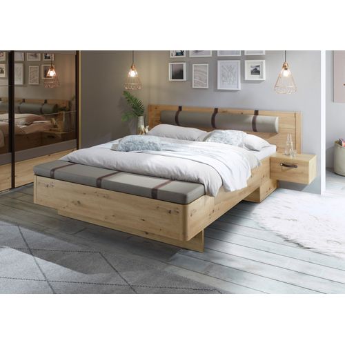 Lit 160x200 cm chevets et banc intégrés PRESTIGE imitation chêne artisan