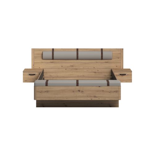 Lit 160x200 cm chevets et banc intégrés PRESTIGE imitation chêne artisan