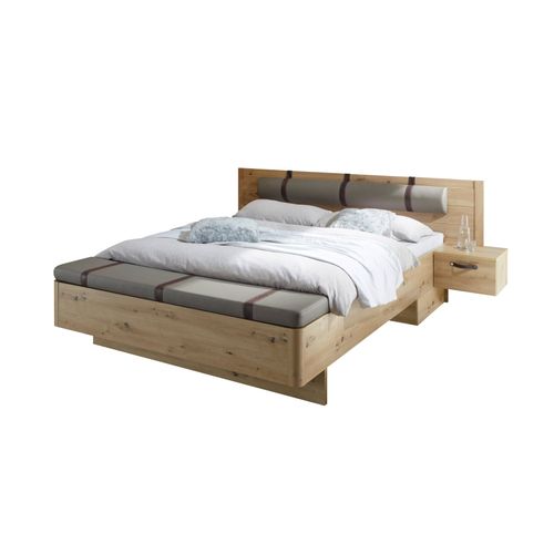 Lit 160x200 cm chevets et banc intégrés PRESTIGE imitation chêne artisan