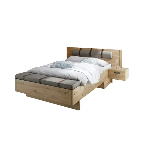 Lit 140x190 cm chevets et banc intégrés PRESTIGE imitation chêne artisan vue de profil