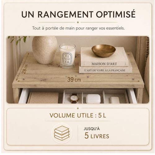 Chevet 1 tiroir BART imitation Chêne vue détaillée