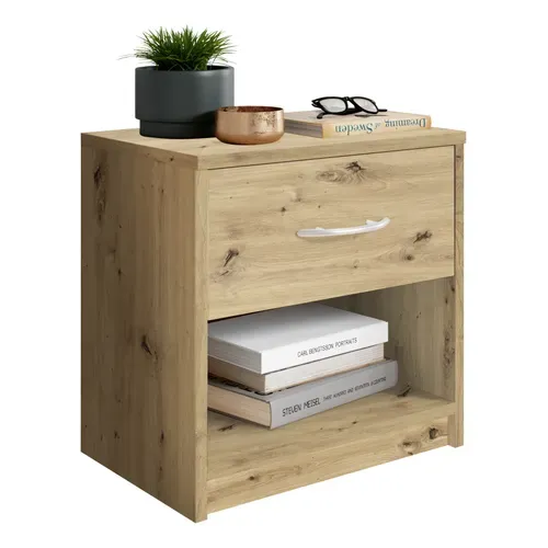 Chevet 1 tiroir BART imitation Chêne vue 3/4