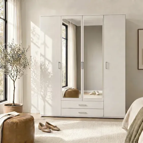 Armoire 4 portes L. 160 cm KARL blanc vue d'ambiance 1