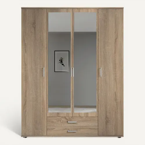Armoire 4 portes L. 160 cm KARL imitation chêne vue de face