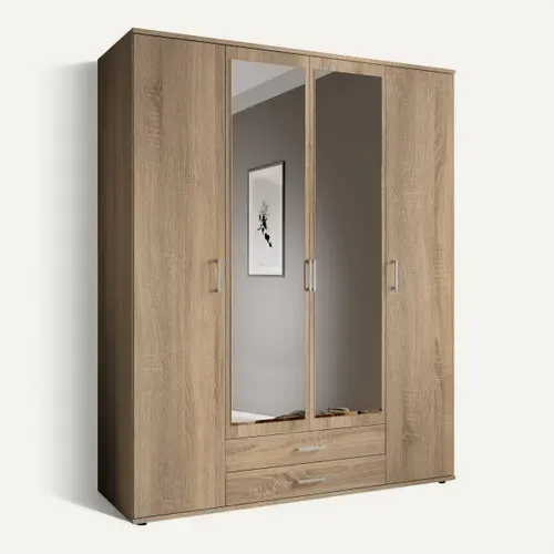 Armoire 4 portes L. 160 cm KARL imitation chêne vue 3/4