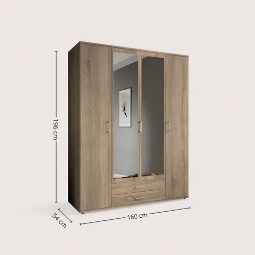 Armoire 4 portes L. 160 cm KARL imitation chêne