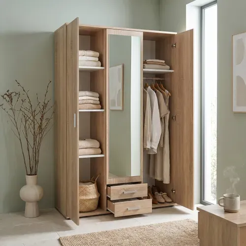 Armoire 3 portes L. 120 cm KARL imitation chêne