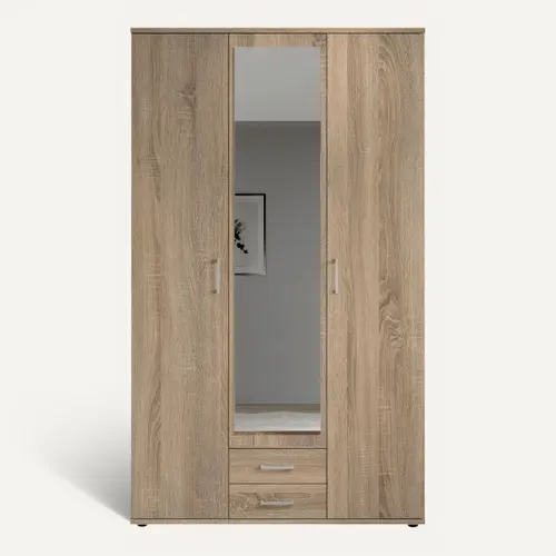 Armoire 3 portes L. 120 cm KARL imitation chêne vue de face