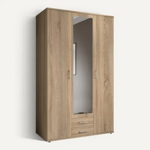 Armoire 3 portes L. 120 cm KARL imitation chêne vue 3/4