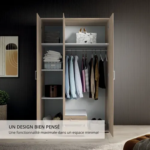 Armoire 3 portes L. 120 cm KARL imitation chêne