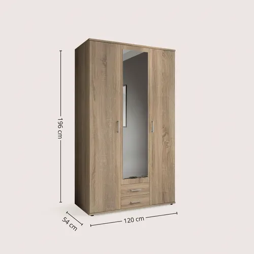 Armoire 3 portes L. 120 cm KARL imitation chêne